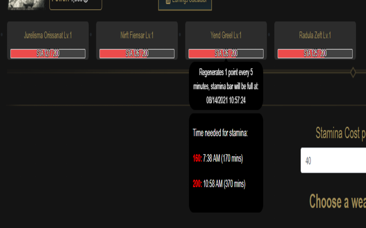 Kadaley CB Stamina Calculator Preview image 0