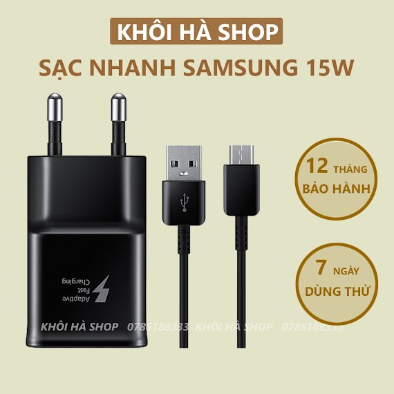 Sạc Nhanh Samsung 15W Cho Các Dòng S8, S9, S10, Note 8, Note 9, J5, J7, A50...Chân Typec, Micro