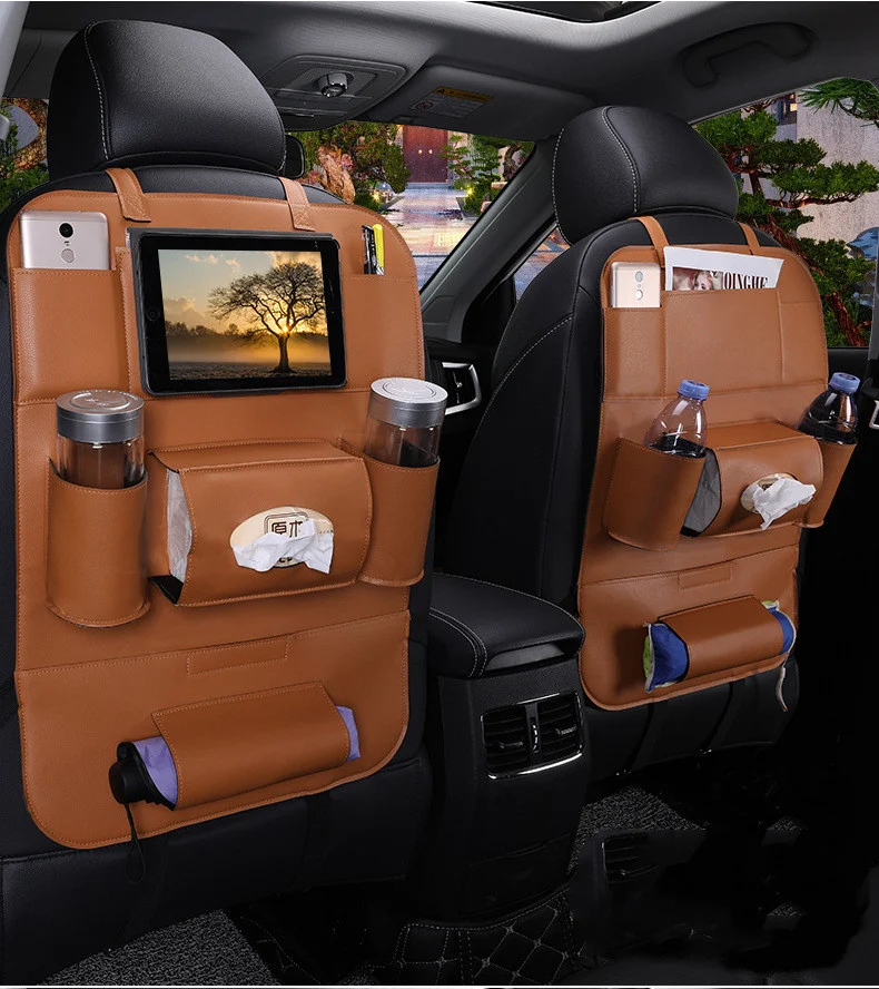 Lederen auto achterbank hangende tas, auto opbergtas. Houd uw auto opgeruimd en uw essentiële spullen binnen handbereik, praktische opbergoplossing.