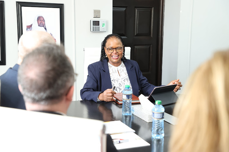 Chief Justice Martha Koome in a meeting with officials from United Nations Office on Drugs and Crime (UNODC) on January 25, 2023.