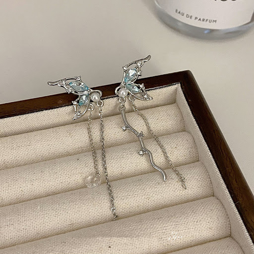 Title 5, Korean Asymmetric Butterfly Tassel Earrings – a...