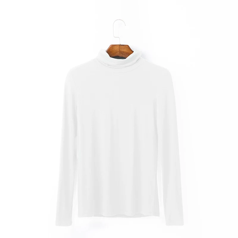 Oversized dames-T-shirt met lange mouwen, effen kleur, modal-ondervacht met hoge kraag