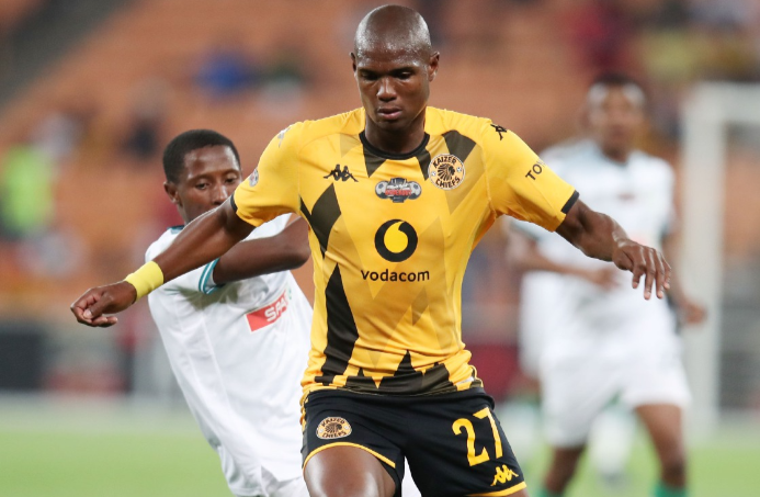 Kaizer Chiefs defender Njabulo Ngcobo challenged by Tshepang Moremi of AmaZulu during the 2023 Carling Black Label Knockout match at the FNB Stadium on October 21 2023.