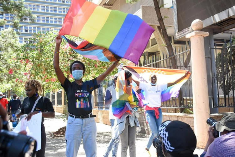 Wamuyu Karani from queerhive in a peaceful demonstration with the queer community within Nairobi CBD in January 13, 2021.