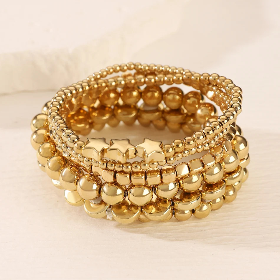 Bracelet élastique perlé fait à la main XINGX Rond. L'ensemble de bracelets parfait pour un look élégant et confortable. Profitez de la flexibilité et du style.