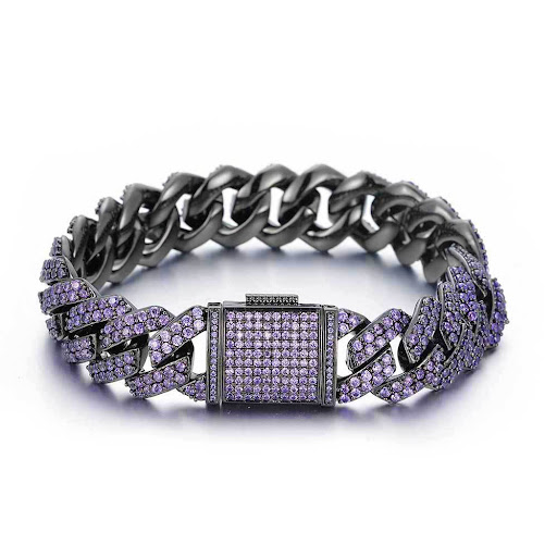 Title 6, Double Row Zircon Purple Rhombus Cuban Bracelet...