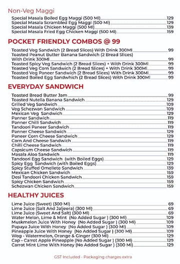 Snacks & Sundaes menu 