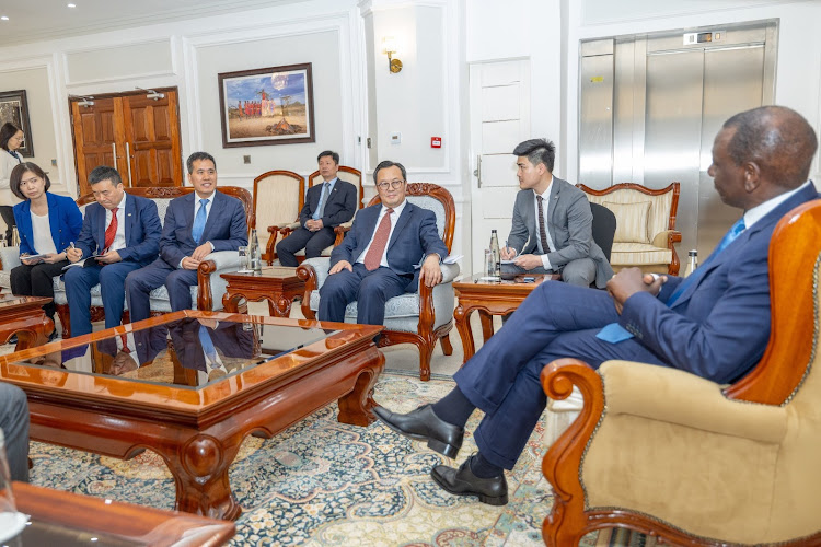 President William Ruto during a meeting with China Export-Import Bank Chairman Wu Fulin among other leaders at the Kenyatta International Convention Centre, Nairobi on May 9, 2024.