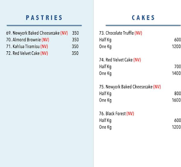 The Bayview menu 