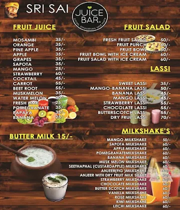 Sri Sai Juice Bar menu 