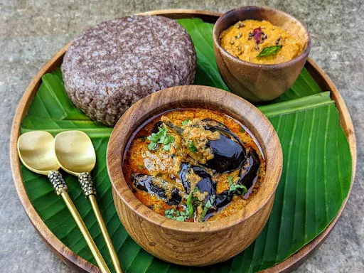 Brinjal Curry With Ragi Sangati