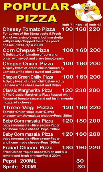 Popular Pizza menu 