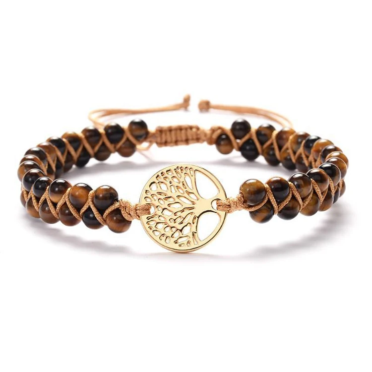 Natuursteen kralen armband, meerlaags gevlochten. Een stijlvolle accessoire voor een elegante uitstraling. Ervaar de charme van natuurlijke materialen.