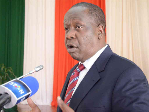 Education Cabinet Secretary, Fred Matiang'i during the official KCSE 2016 results announcement.