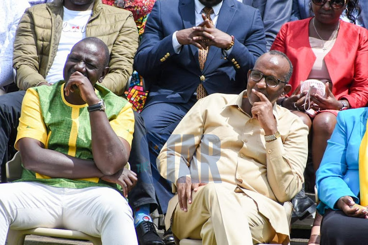 Deputy President William Ruto and Garrisa Township MP Aden Duale during a UDA press conference at Karen, Nairobi on January 24, 2022./ MERCY MUMO