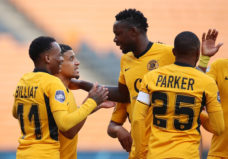 Keegan Dolly of Kaizer Chiefs celebrates with teammates during the DStv Premiership match against Chippa United at FNB Stadium on October 16 2021.