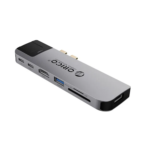 Bộ chia/ Hub Type C sang USB 3.0/USB 2.0/SD/TF/HDMI/RJ45/Type-C/Type-C (Thunderbolt3) ORICO 2CT-8HR-GY (Xám)