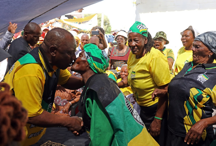 01 October 2022.President Cyril Ramaphosa seen kissing members of the community in Kimberley during the Letsema campaign in the Northern Cape, where he celebrated the 82th birthday of Ouma Martha Louw in Donkerhoek, Galeshewe . Picture: Thapelo Morebudi./The Sunday Times/Times Live.