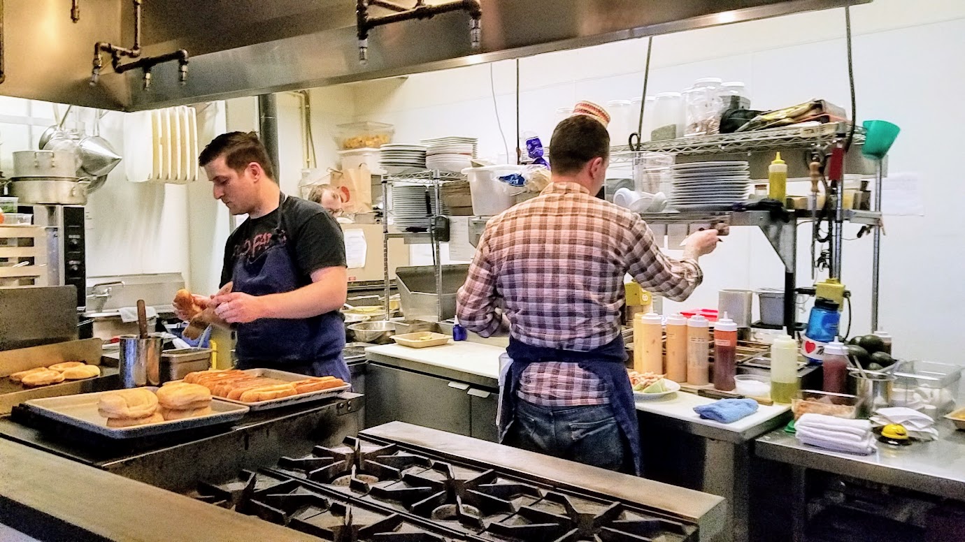 The kitchen at work at Shipwreck PDX at Taqueria Nueve pop up in May