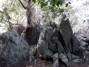 尾根沿いに石灰岩が立ちふさがる