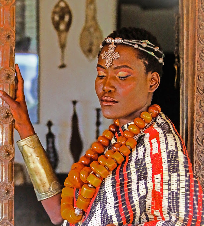 Juliet in a handwoven Nupe cloth from Bida Nigeria