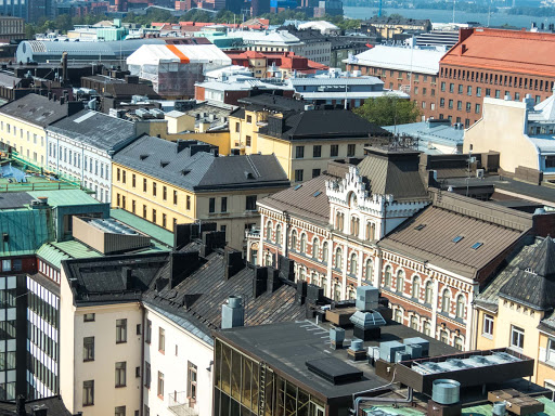 Traditional architecture on a street in downtown Helsinki. 