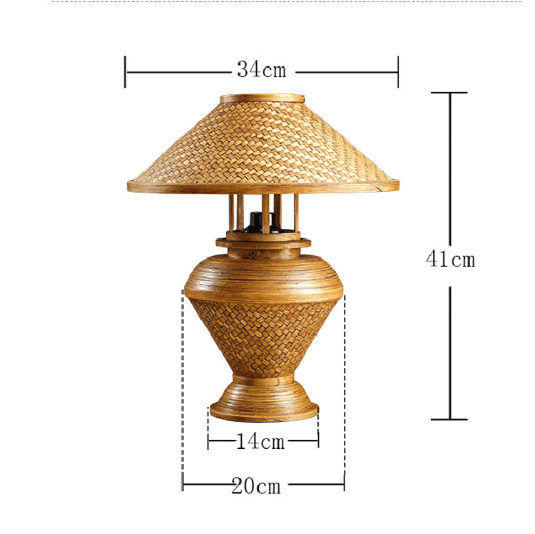 Title 4, Retro stona lampa drvo bambus Noćna lampa za kr...