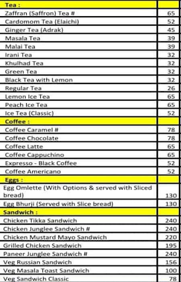 Hash 99 Cafe menu 