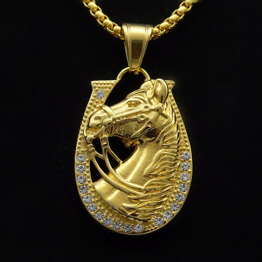 Title 3, Golden Horsehead Necklace Pendant