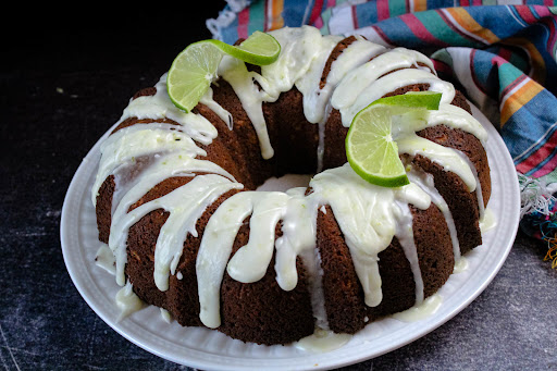 Glaze drizzled over the Margarita Cake.
