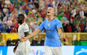 Manchester City forward Erling Haaland reacts during the pre-season friendly match against Bayern Munich at Lambeau Field on July 23 in Green Bay.