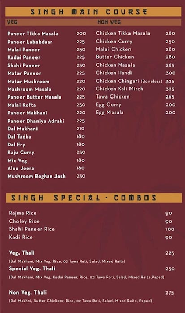 Singh Chang menu 