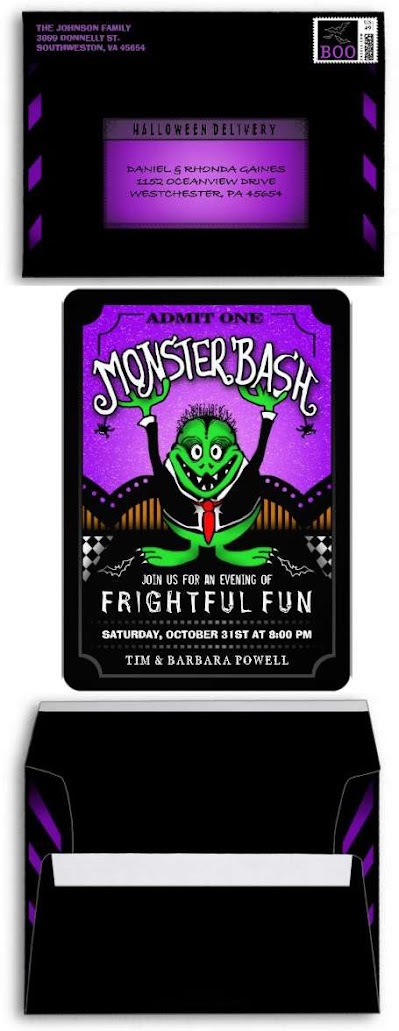 Monster Bash Invitation Matching Envelope & Postage