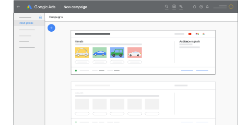 A visual representation of the Asset Groups user interface. The assets in this image are a variety of automobiles.