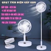 Quạt Tích Điện Dùng 10 - 12H, Quạt Cây Tích Điện Gập Gọn Kéo Dài Phun Sương, Điều Khiển Từ Xa, 4 Chế Độ Gió, Xoay 360 Độ