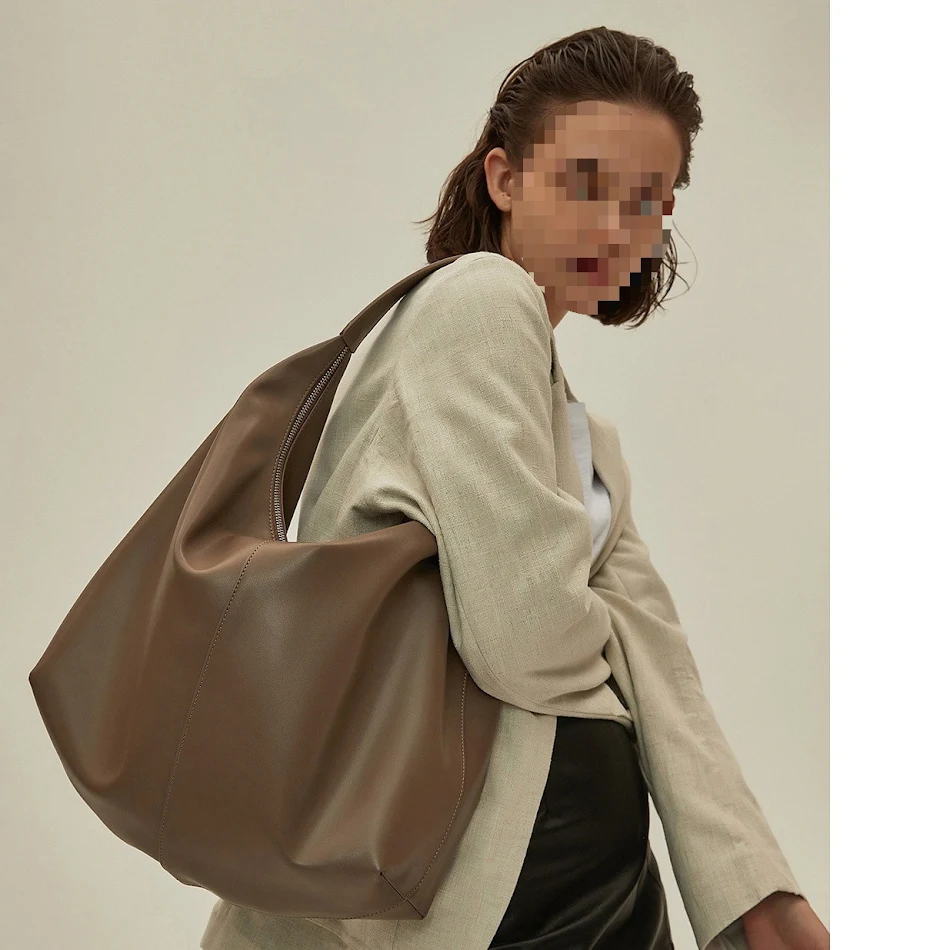 Khaki herfst- en winter zachte casual tote bag met grote capaciteit en rits. Ideaal voor dagelijks gebruik en reizen.