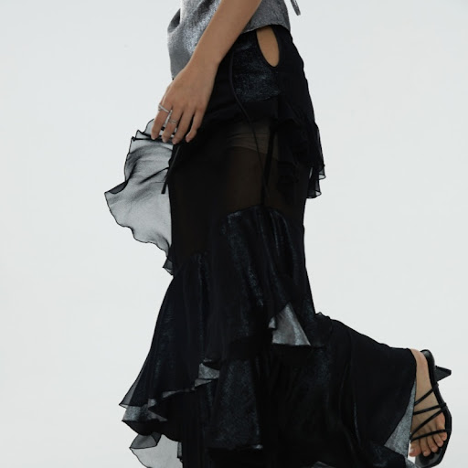 Title 6, Irregular Ruffled Stitching See-through Off-the...