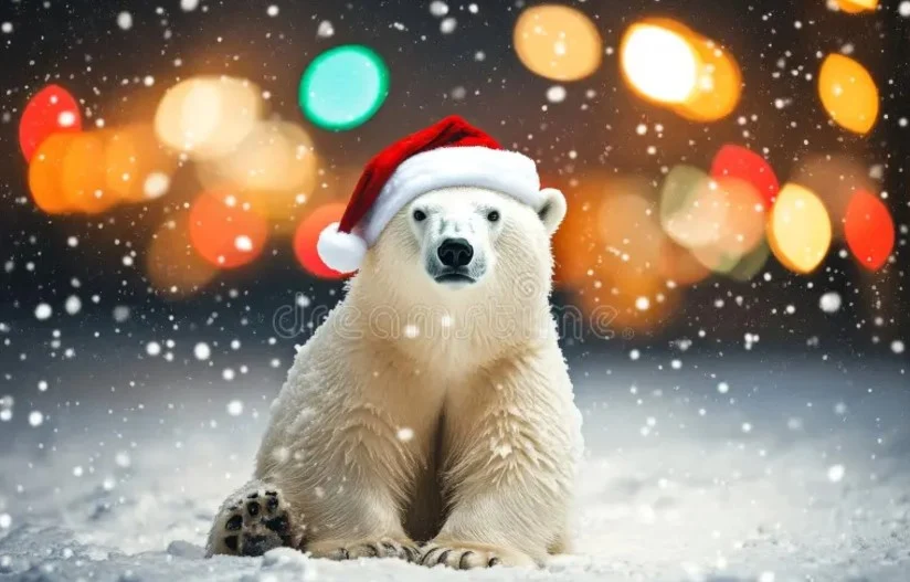 Christmas Playful Polar Bears: Frolicking bears amidst snowy landscapes Wallpaper.
