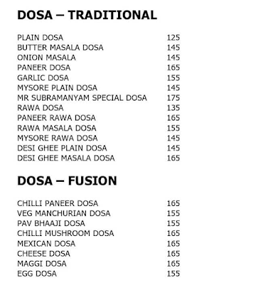 Mr Subramanyam menu 