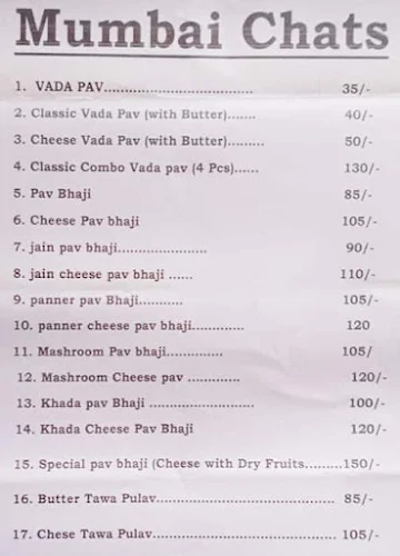 Mumbai Chat's menu 