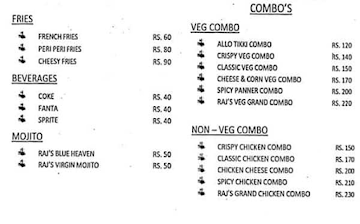 Raj's Burger point menu 