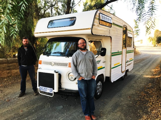 Le Roux Schoeman, left, and Erns Grundling with their Kombi when it was still mobile.