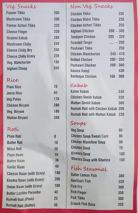 Meat Master menu 