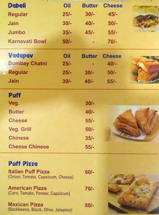 Karnavati Snacks menu 