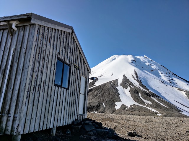 Syme Hut with Mt Taranaki at the back