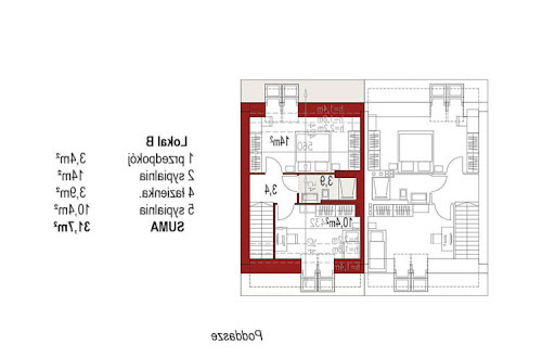 Duo 48+82 jednorodzinny dwulokalowy bliźniak - Rzut poddasza