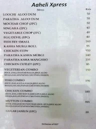 Aaheli Xpress menu 1