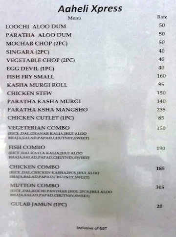 Aaheli Xpress menu 