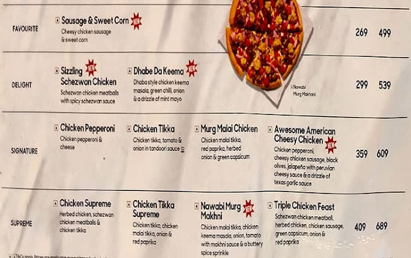 Pizza Hut menu 