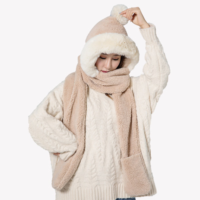 Title 3, Cute Plush Thermal Ear Protection Hooded Scarf ...
